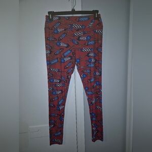 LuLaRoe Red and Blue Firework/Firecracker Print Leggings